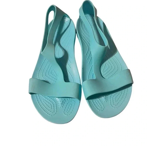 CROCS Shoes - Crocs Womens Serena Sandal Size 9 Slip On T-Strap  Shoe Peach Blue Casual Comfy